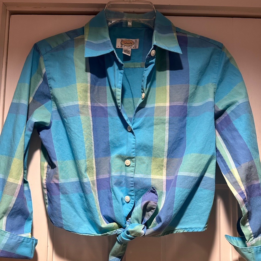 Talbots Petites Cropped Plaid Blouse